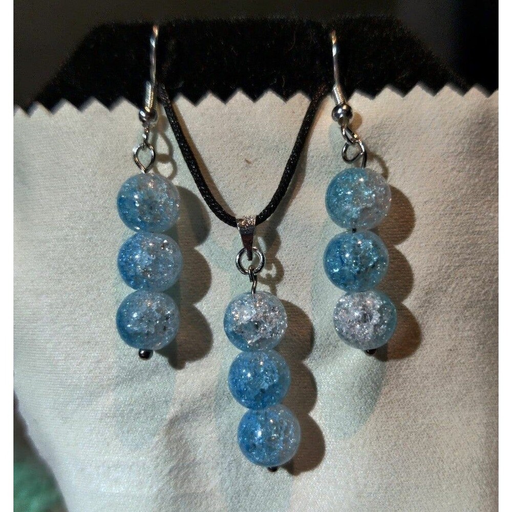 Sterling Silver Blue Cracked Crystal Set